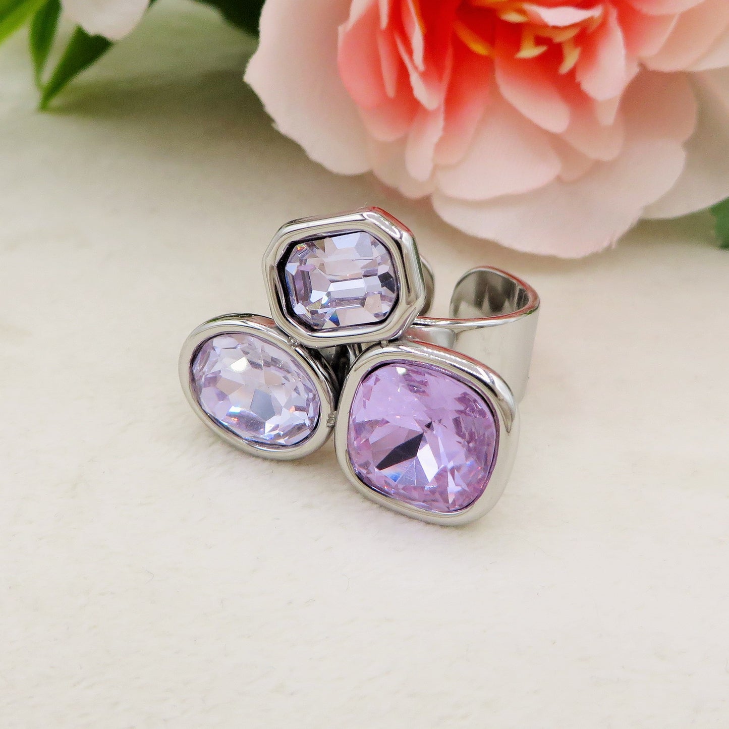 ALINA ~ Anello regolabile in ACCIAIO INOSSIDABILE con maxi pietre