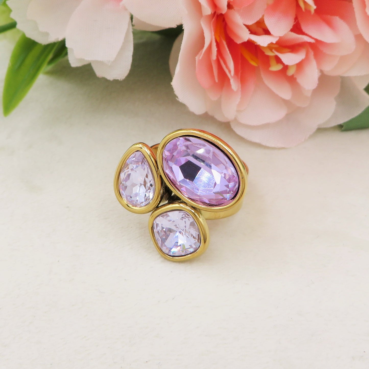 ALINA ~ Anello regolabile in ACCIAIO INOSSIDABILE con maxi pietre