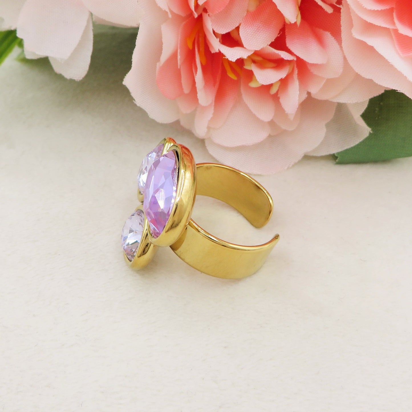 ALINA ~ Anello regolabile in ACCIAIO INOSSIDABILE con maxi pietre