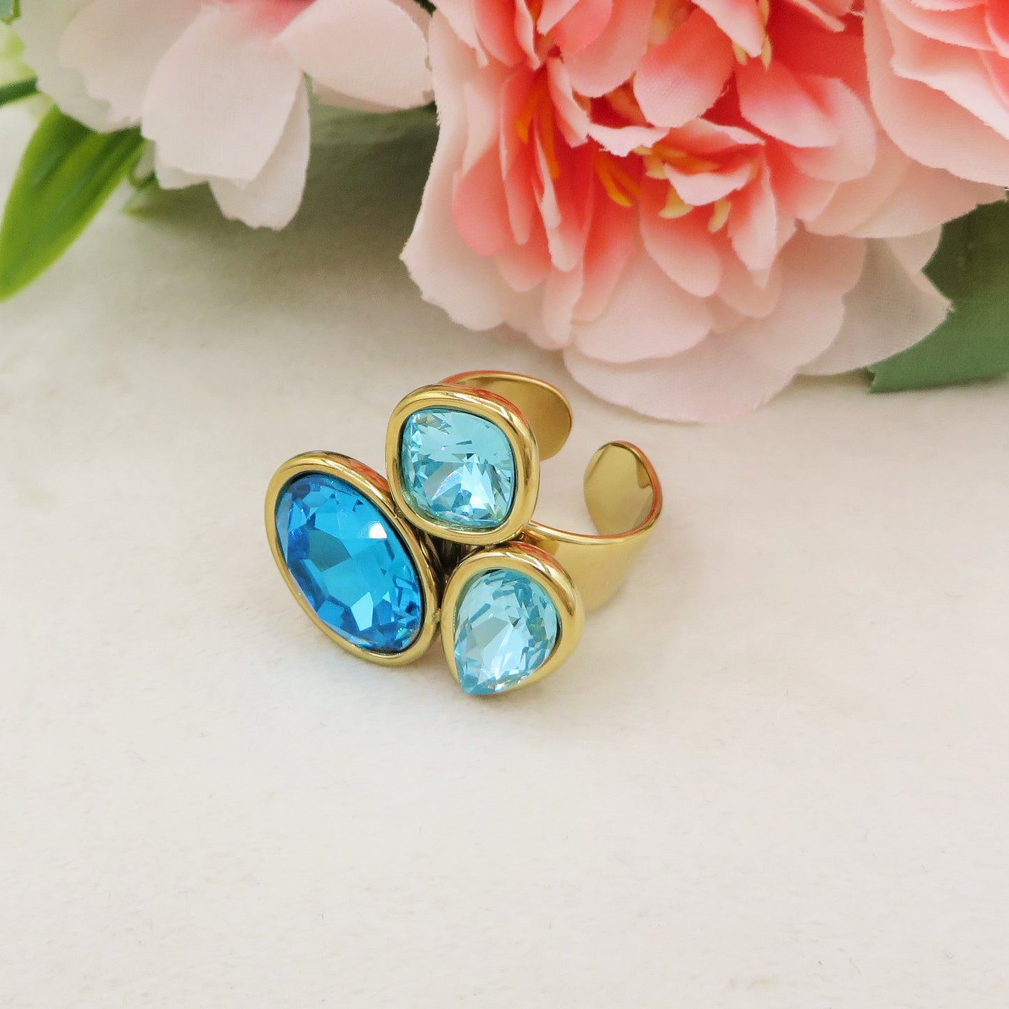 ALINA ~ Anello regolabile in ACCIAIO INOSSIDABILE con maxi pietre