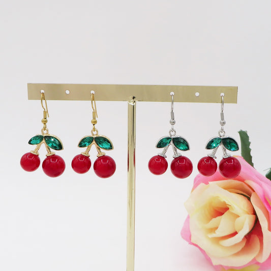 CHERRIES ~ Orecchini Ciliegie in ACCIAIO inossidabile + cubic zirconia