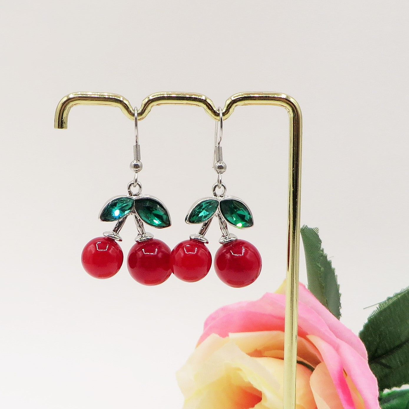 CHERRIES ~ Orecchini Ciliegie in ACCIAIO inossidabile + cubic zirconia