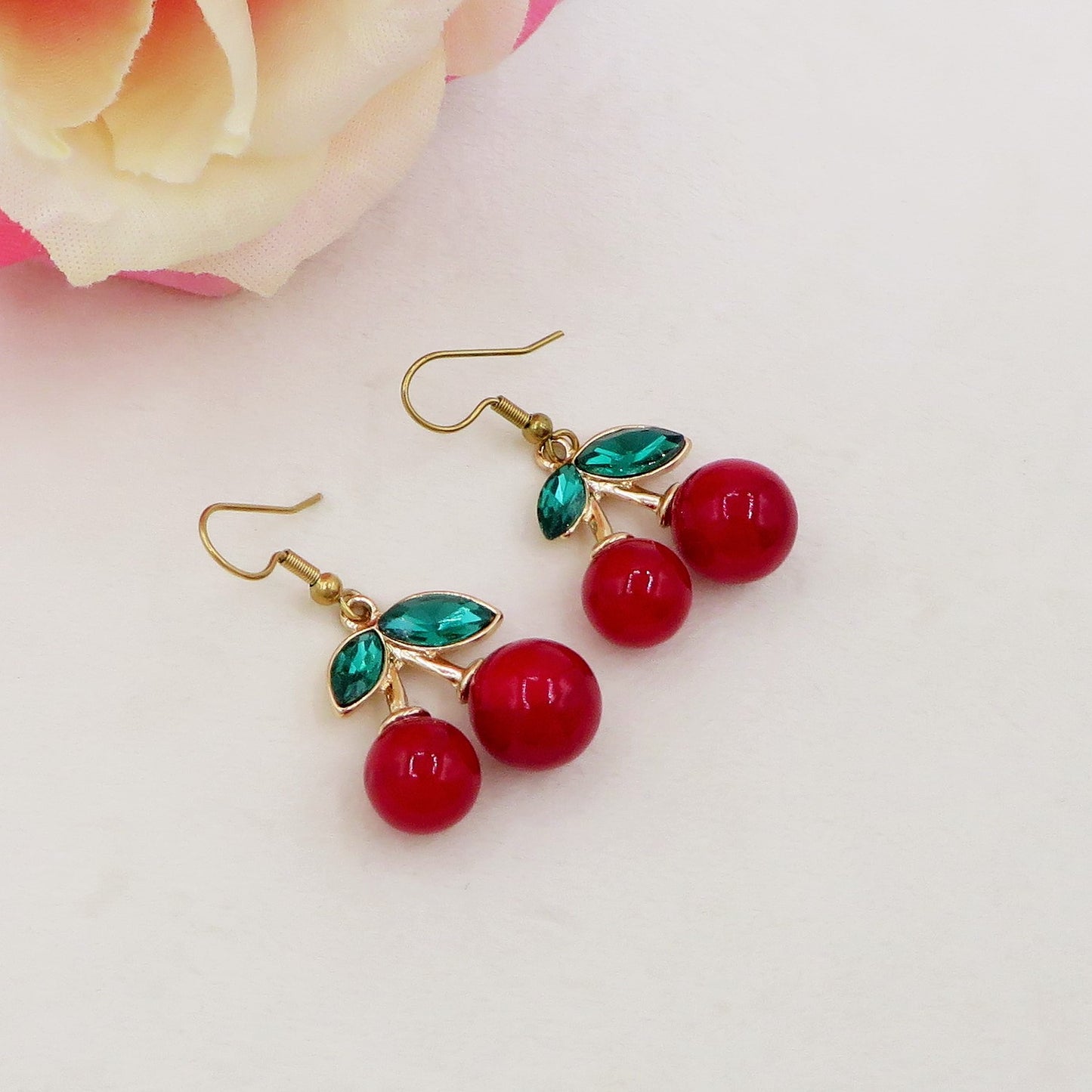 CHERRIES ~ Orecchini Ciliegie in ACCIAIO inossidabile + cubic zirconia