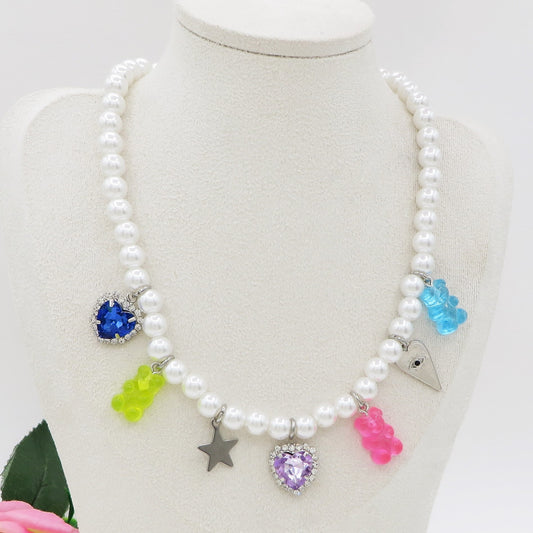 FANTASY - Base silver - Collana perle e charms rainbow