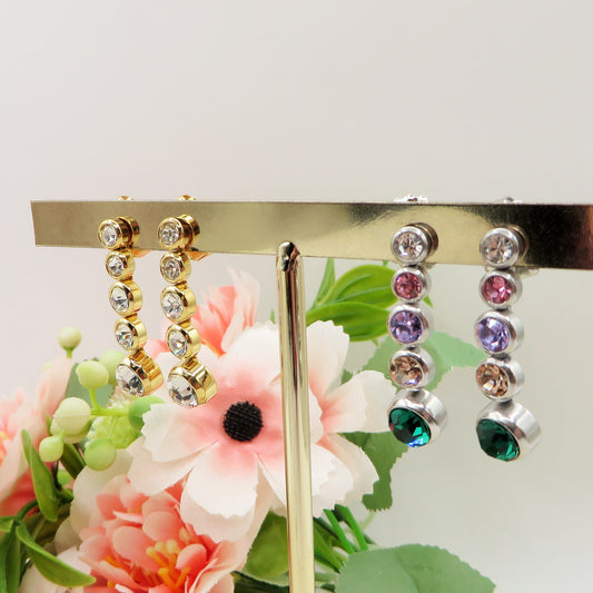 CINDY PENDENTI in ACCIAIO inossidabile ~ Paio Orecchini tennis pendenti con cubic zirconia