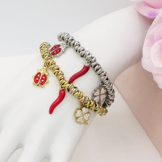 LUCKINESS - Bracciale con ciondoli portafortuna e nodini ACCIAIO INOSSIDABILE