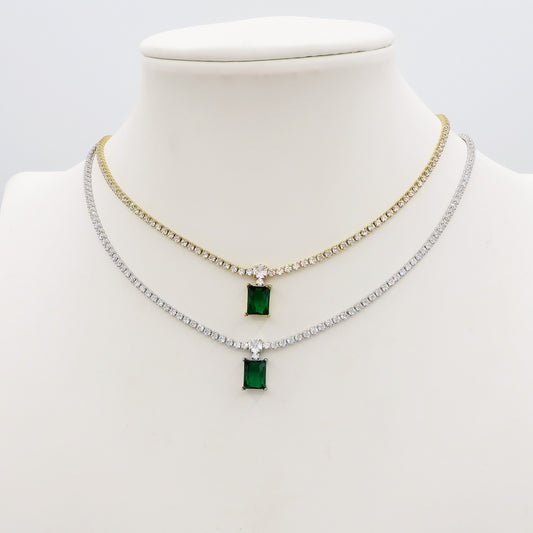 CHRISTY PENDANT ~ ACCIAIO INOSSIDABILE - Collana tennis in cubic zirconia con pendente taglio baguette