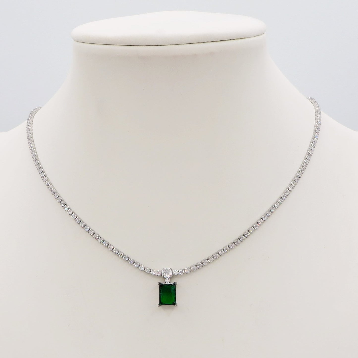 CHRISTY PENDANT ~ ACCIAIO INOSSIDABILE - Collana tennis in cubic zirconia con pendente taglio baguette
