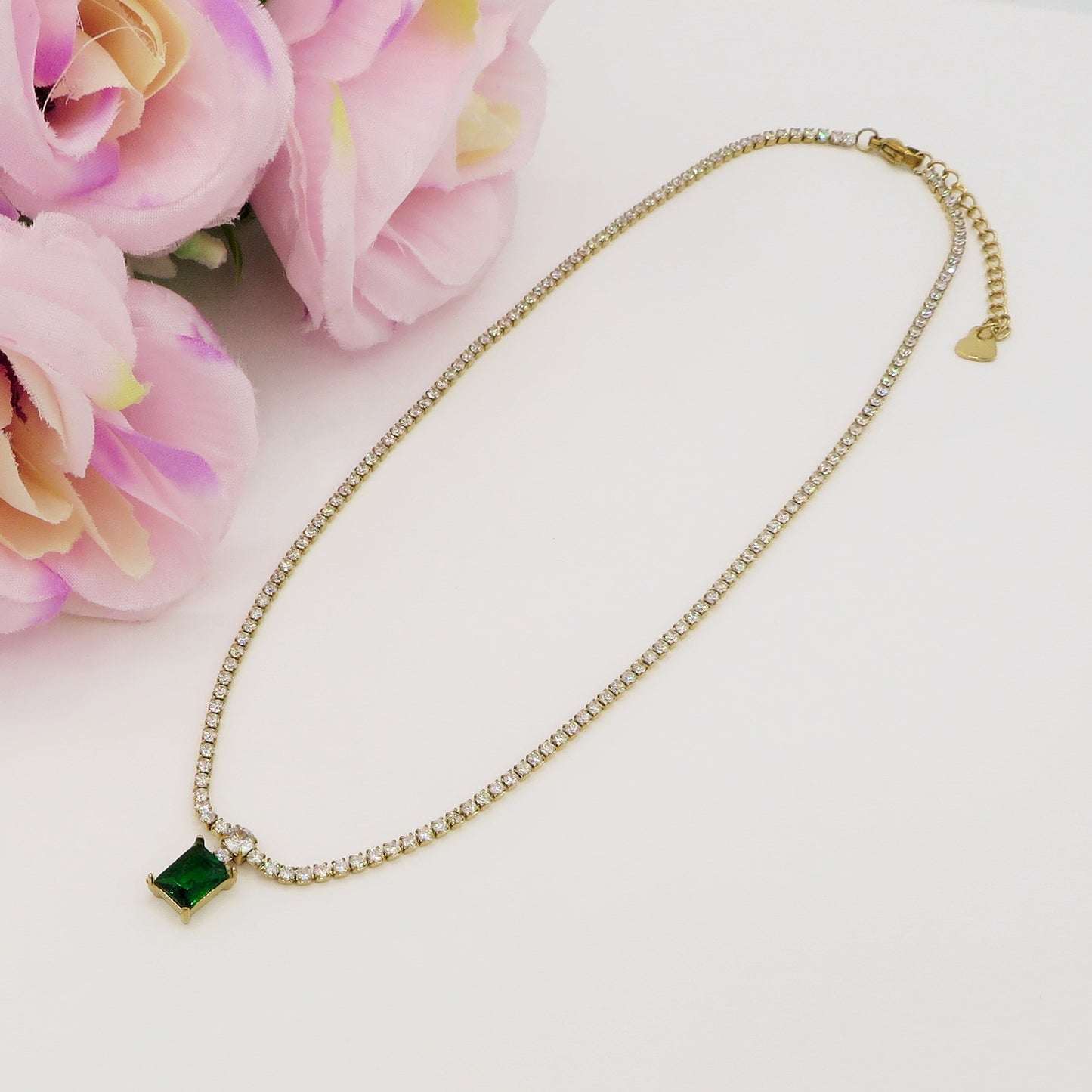 CHRISTY PENDANT ~ ACCIAIO INOSSIDABILE - Collana tennis in cubic zirconia con pendente taglio baguette