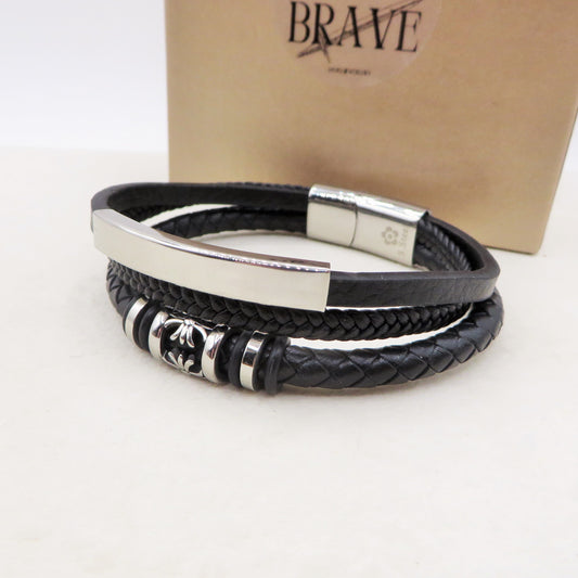 ODIN - BRACCIALE triplo uomo PELLE, CAUCCIU' E ACCIAIO con placca