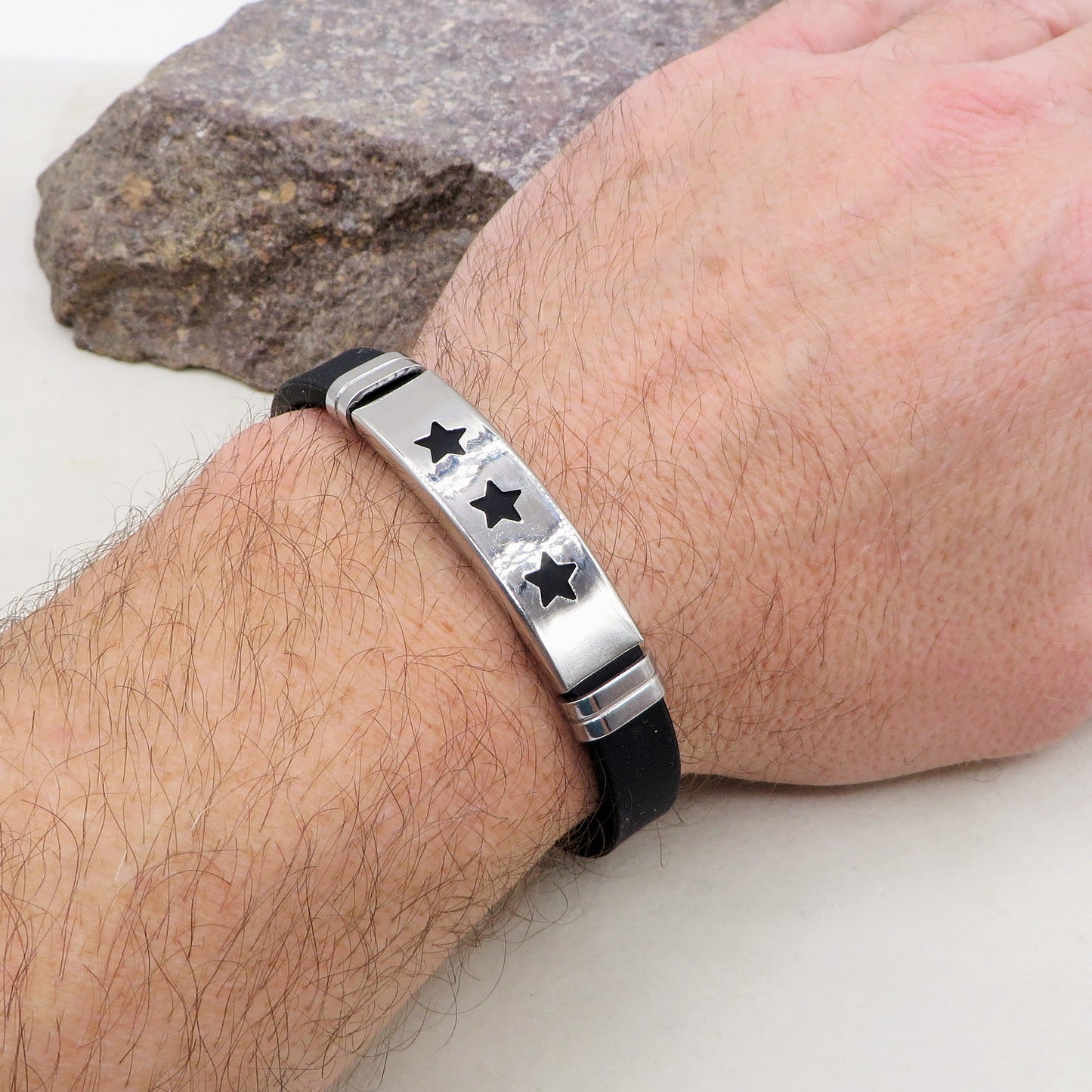 STORMR - BRACCIALE uomo CAUCCIU' E ACCIAIO con placca
