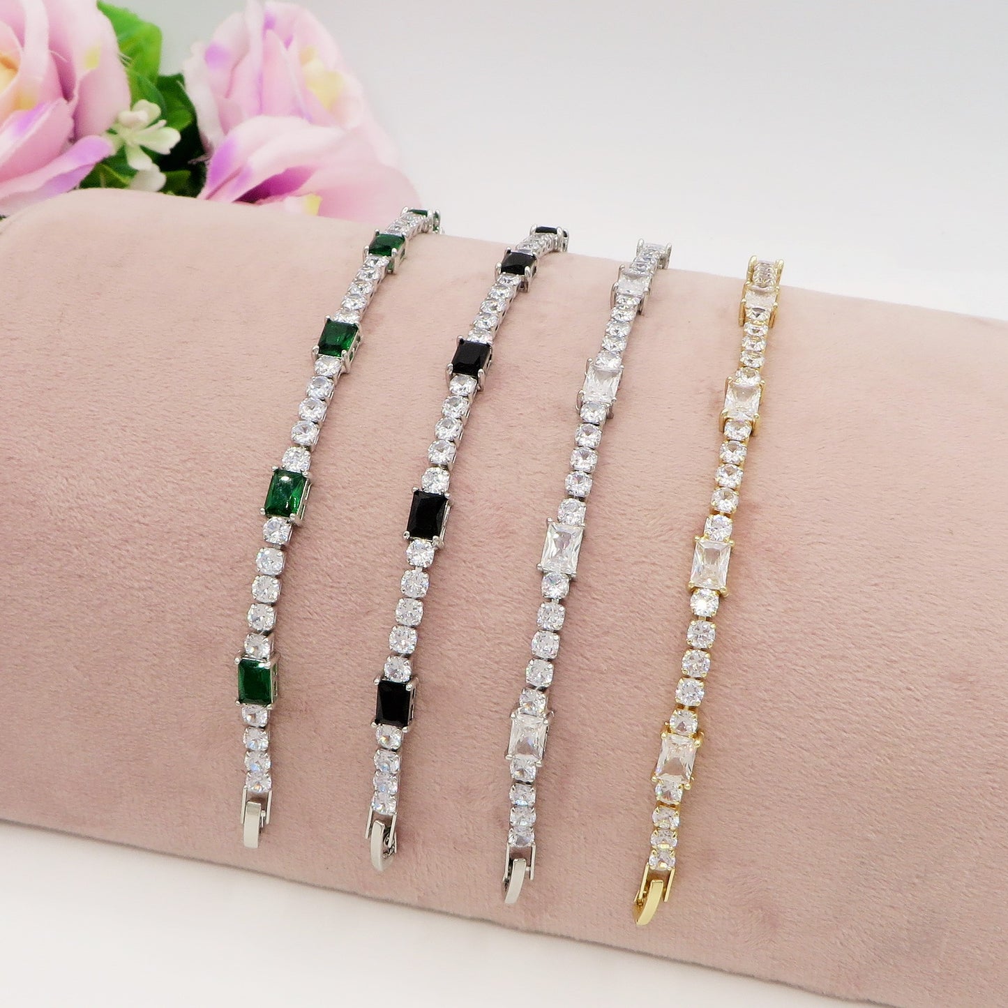 CHRISTY - Bracciale Tennis con Cubic Zirconia taglio baguette