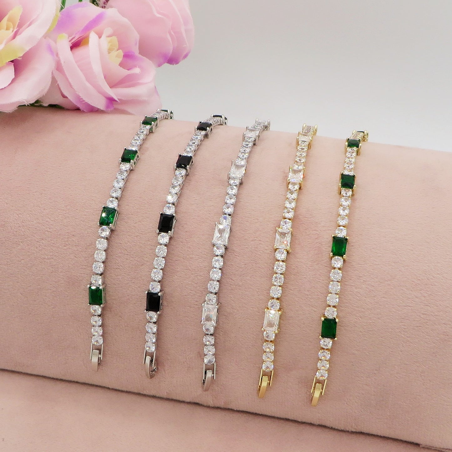 CHRISTY - Bracciale Tennis con Cubic Zirconia taglio baguette