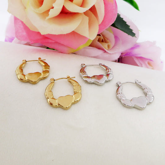 ELECTRA HOOPS - Acciaio inossidabile orecchini cerchio cuoricini bombati