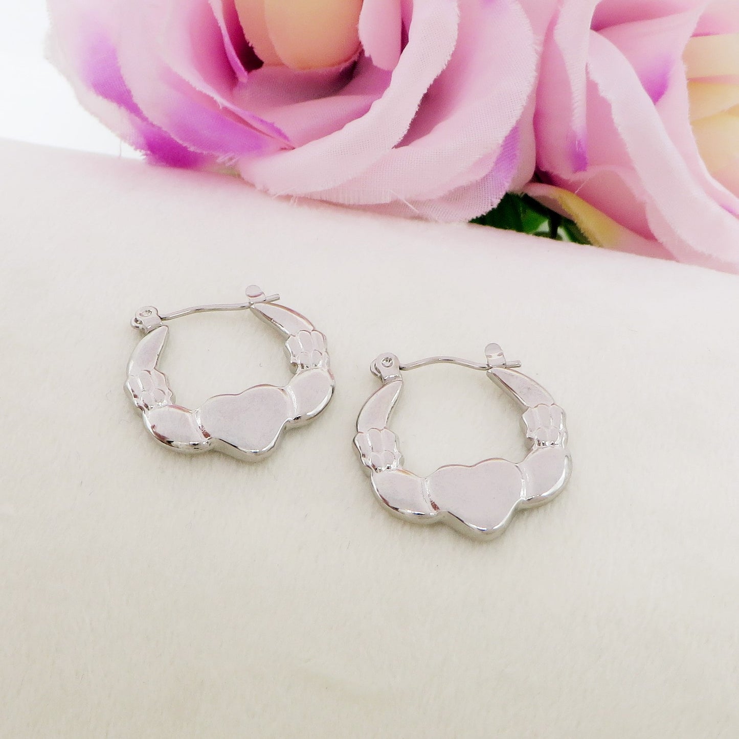 ELECTRA HOOPS - Acciaio inossidabile orecchini cerchio cuoricini bombati