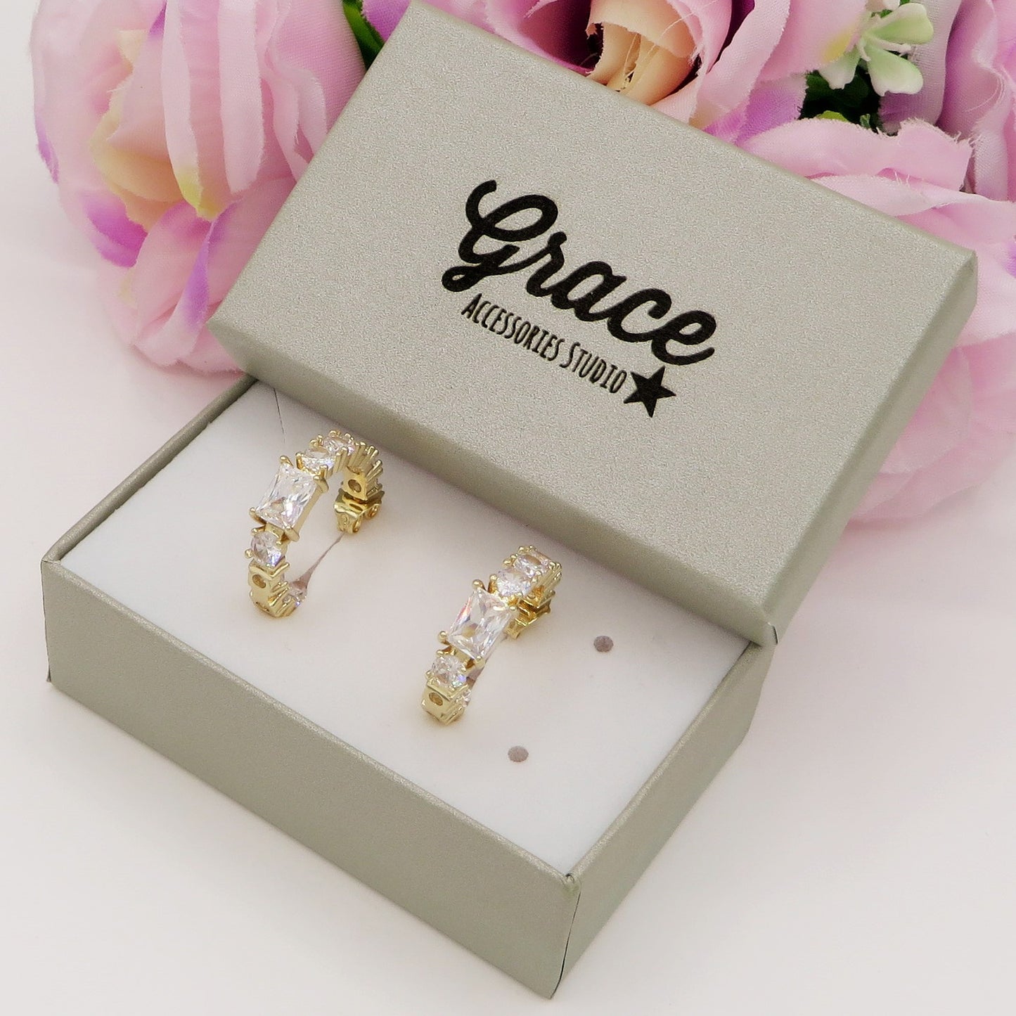 CHRISTY hoops - Orecchini a cerchio con Cubic Zirconia taglio baguette