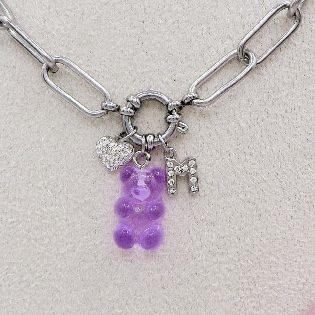 WINONA ~ ACCIAIO INOSSIDABILE Bracciale catena + timone e Teddy colorato