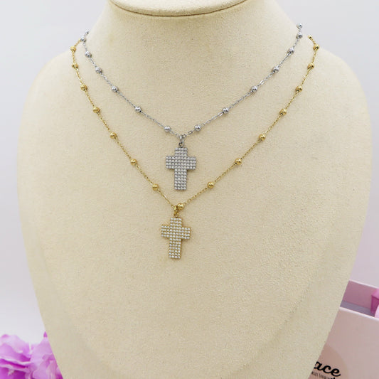 PHOEBE ROSARY - ACCIAIO INOSSIDABILE - Collana con pendente croce squadrata in cubic zirconia