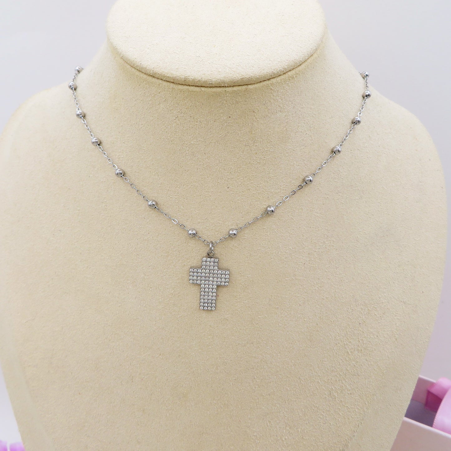 PHOEBE ROSARY - ACCIAIO INOSSIDABILE - Collana con pendente croce squadrata in cubic zirconia