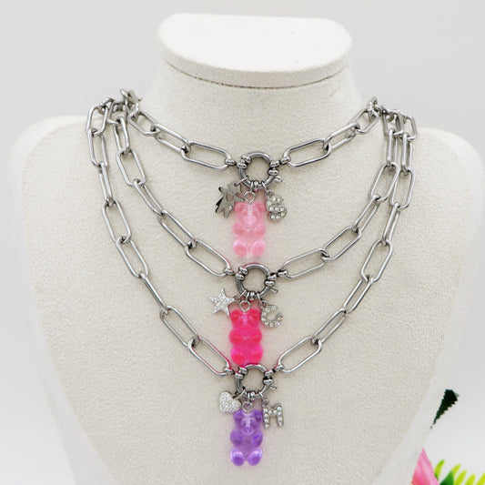 WINONA ~ ACCIAIO INOSSIDABILE Collana catena + timone e Teddy colorato