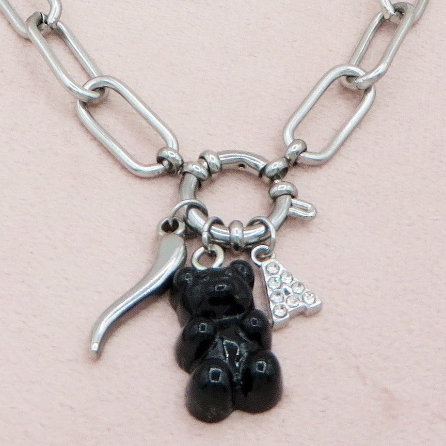 WINONA ~ ACCIAIO INOSSIDABILE Bracciale catena + timone e Teddy colorato