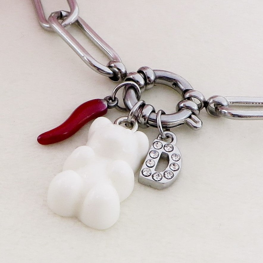 WINONA ~ ACCIAIO INOSSIDABILE Bracciale catena + timone e Teddy colorato