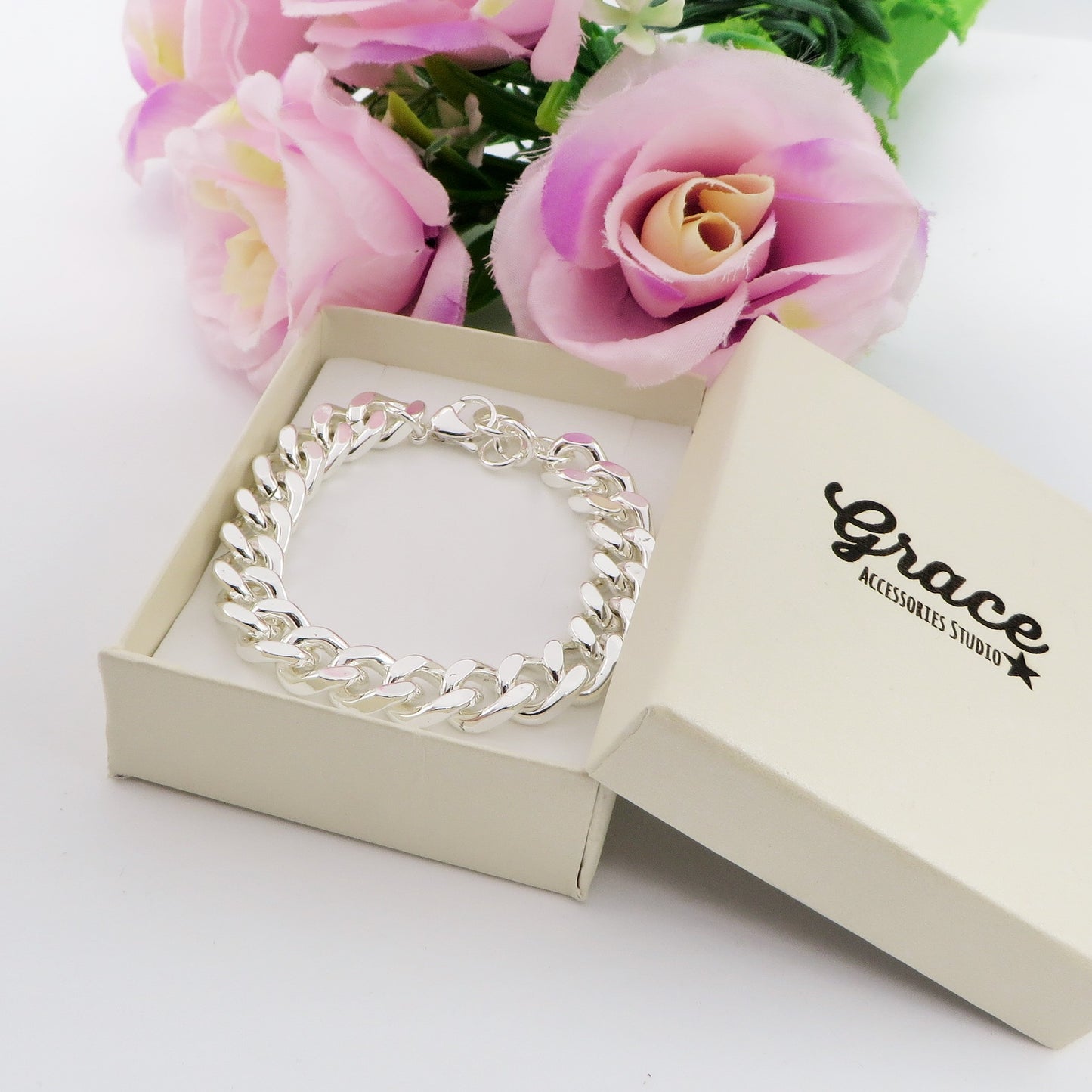 GROUMETTE 10mm bagnato ARGENTO ~ Bracciale UNISEX in ACCIAIO INOSSIDABILE