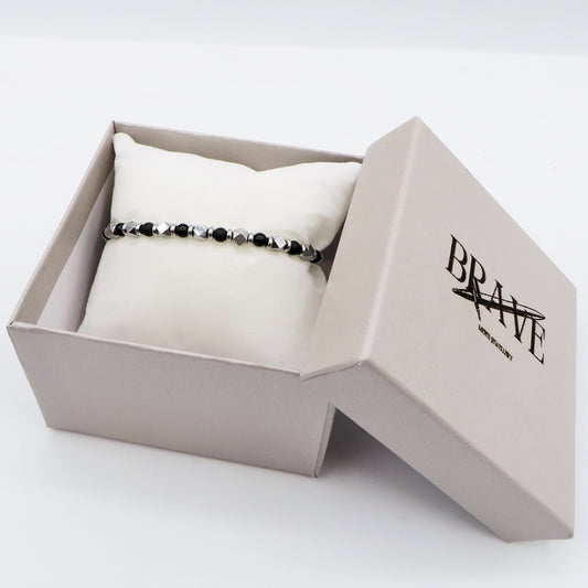 Bracciale uomo perle nere e ACCIAIO INOSSIDABILE