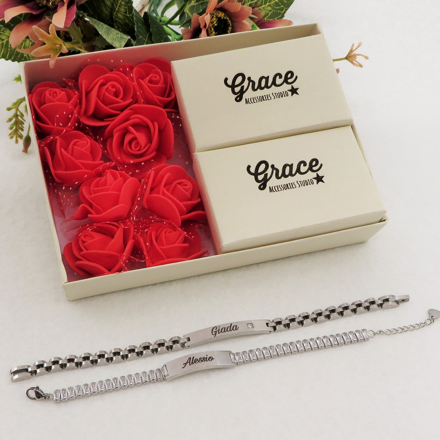 SET " YOU & ME " ~ 2 BRACCIALI lui e lei in acciaio inossidabile con INCISIONE PERSONALIZZATA