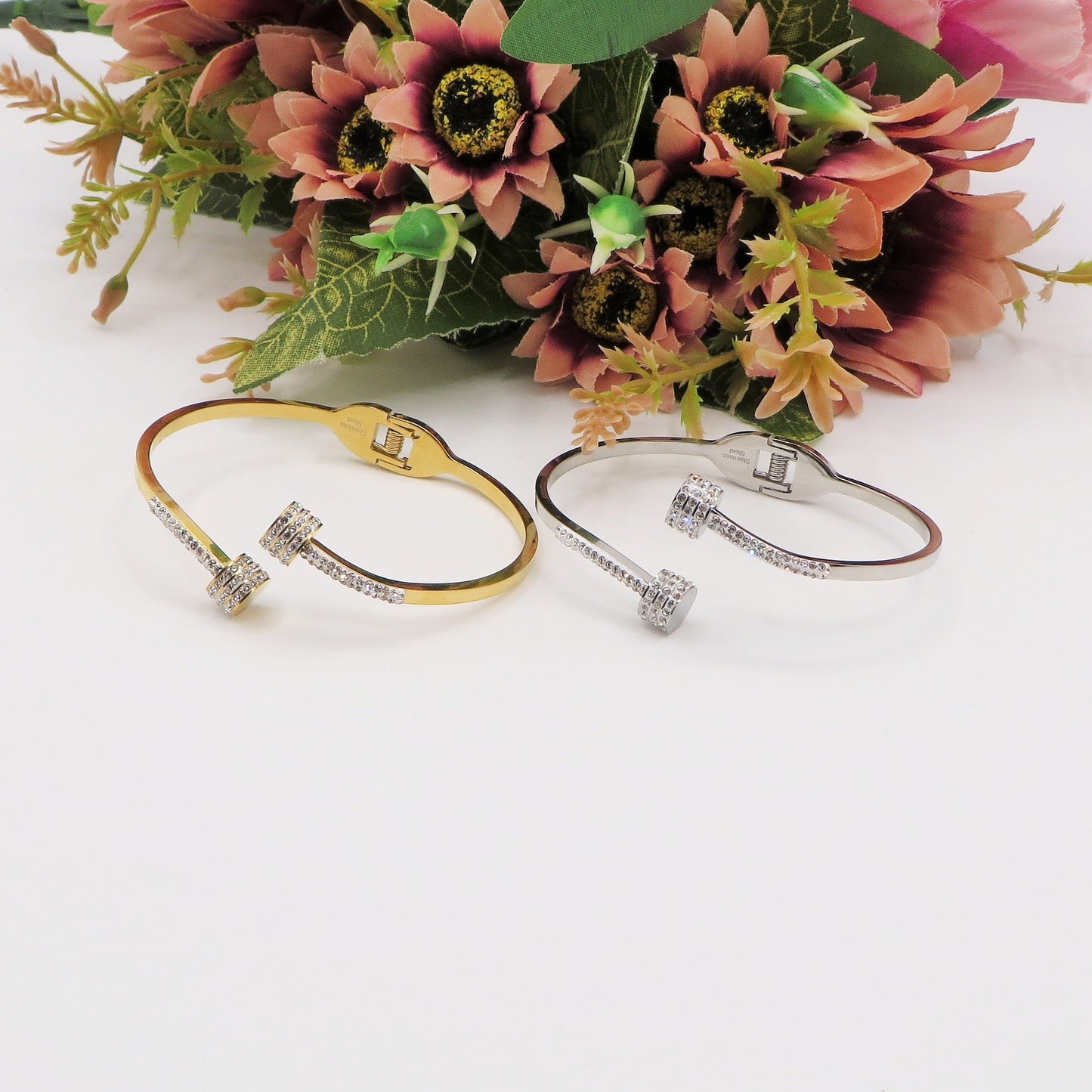 VENICE CRYSTAL double clou ~ Bracciale doppio CHIODO in acciaio inossidabile e cubic zirconia