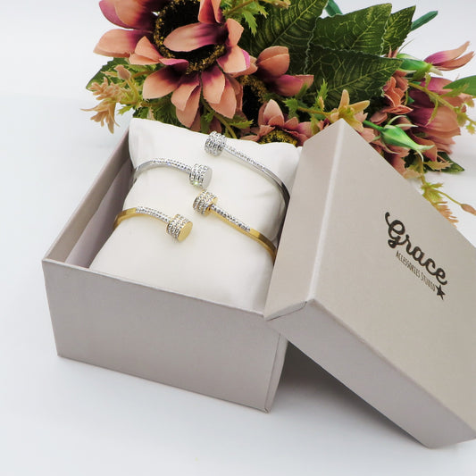 VENICE CRYSTAL double clou ~ Bracciale doppio CHIODO in acciaio inossidabile e cubic zirconia