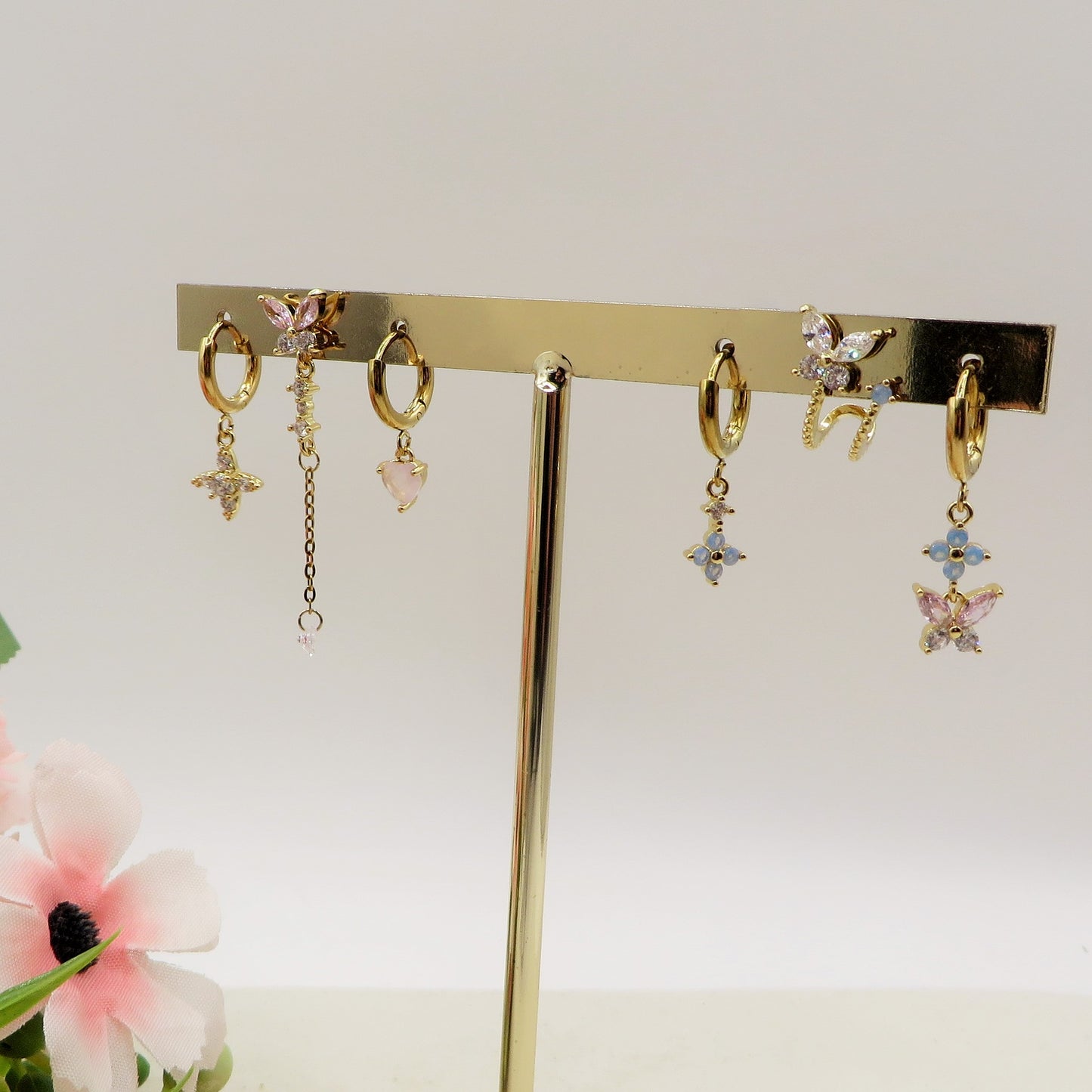 BUTTERFLY Set 6 orecchini PASTEL RAINBOW - ACCIAIO INOSSIDABILE - 6 Orecchini pendenti con cubic zirconia