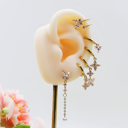 BUTTERFLY Set 6 orecchini GOLD - ACCIAIO INOSSIDABILE - 6 Orecchini pendenti con cubic zirconia