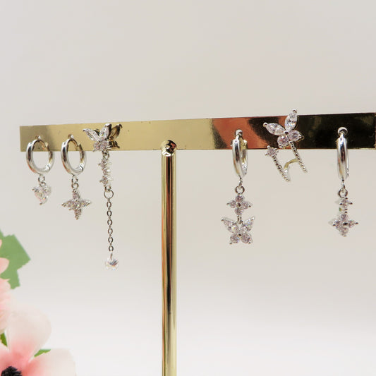 BUTTERFLY Set 6 orecchini ARGENTO - ACCIAIO INOSSIDABILE - 6 Orecchini pendenti con cubic zirconia