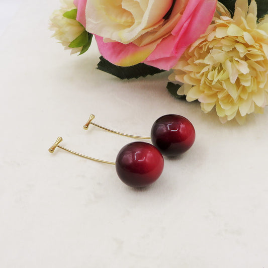 CILIEGIA BORDEAUX ~ Orecchini pendenti Ciliegie in ACCIAIO INOSSIDABILE