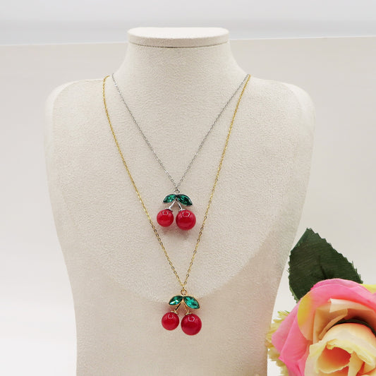 CHERRIES Pendente - ACCIAIO INOSSIDABILE - Collana pendente ciliegie zirconate