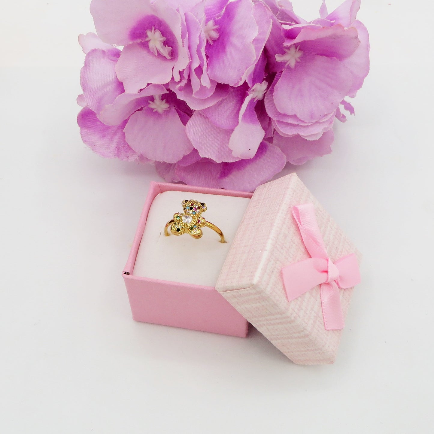 TEDDY CRYSTAL - Anello orsetto zirconato regolabile in ACCIAIO inossidabile con cubic zirconia