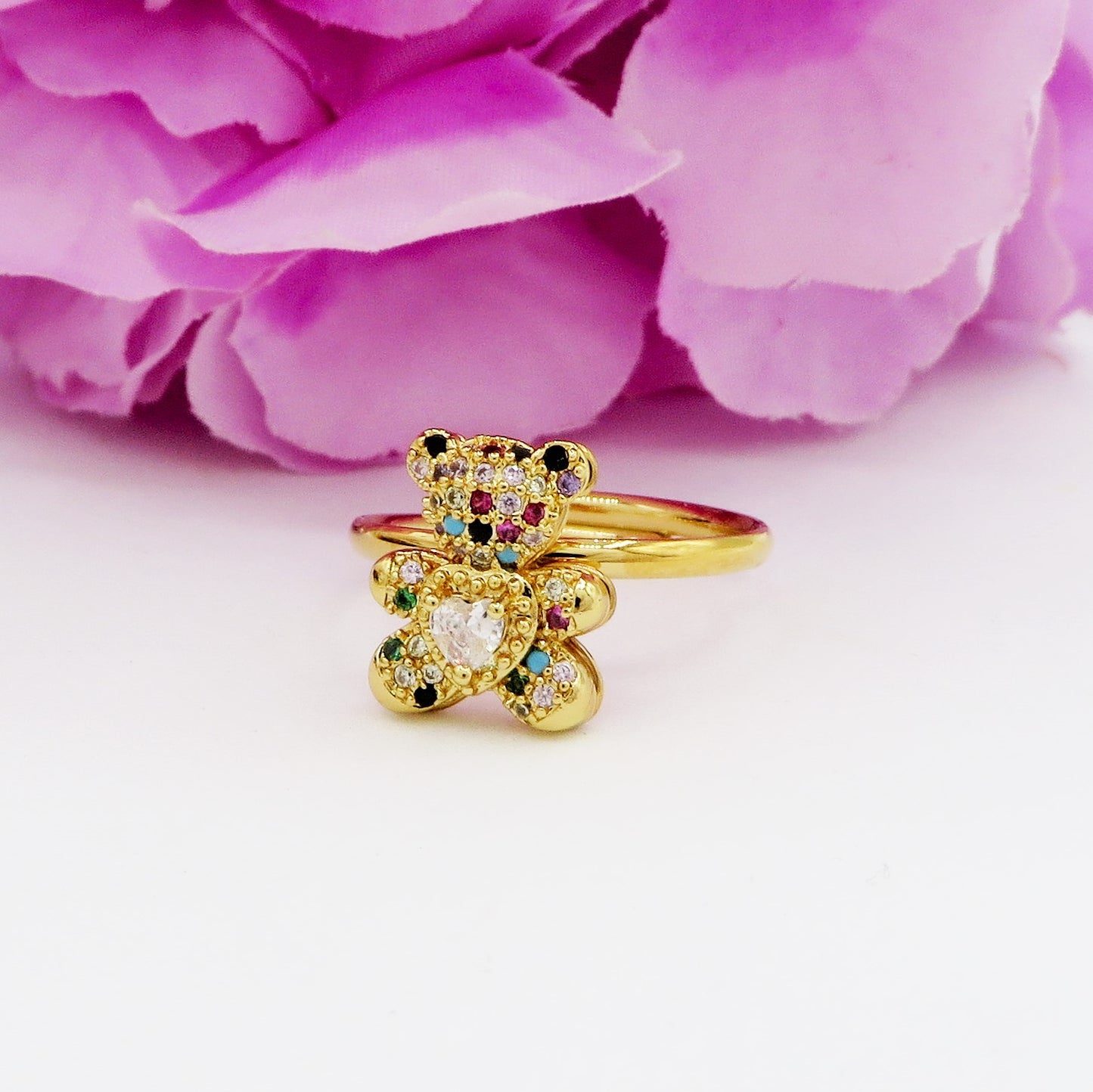 TEDDY CRYSTAL - Anello orsetto zirconato regolabile in ACCIAIO inossidabile con cubic zirconia