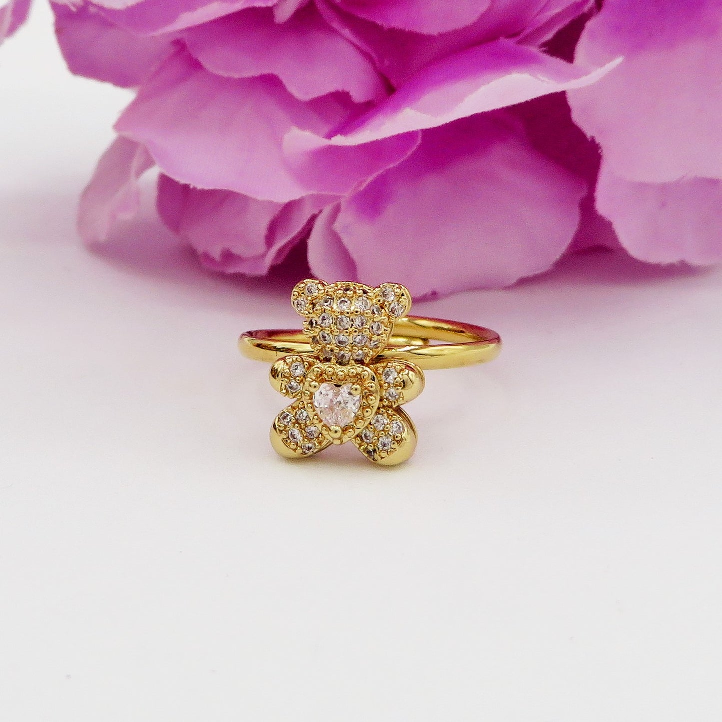 TEDDY CRYSTAL - Anello orsetto zirconato regolabile in ACCIAIO inossidabile con cubic zirconia