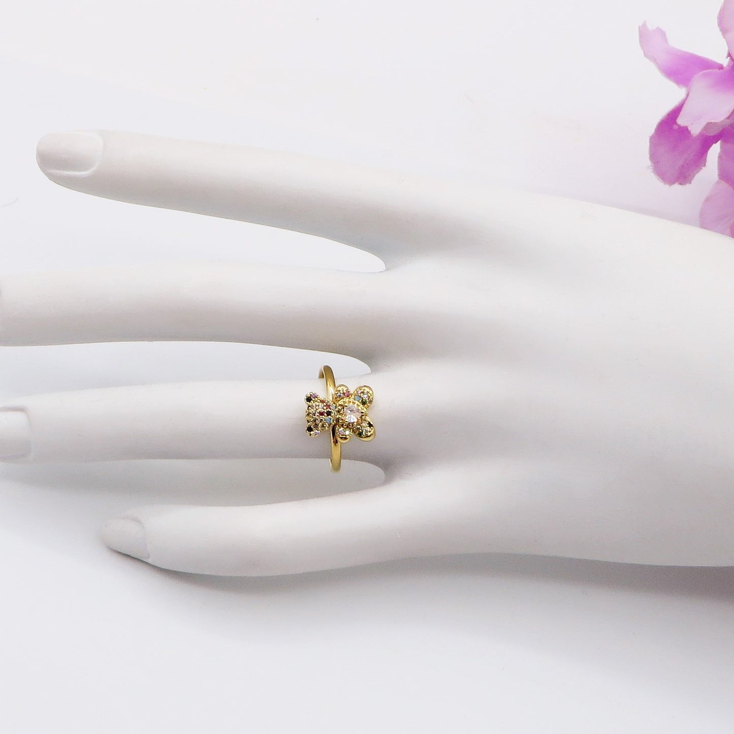 TEDDY CRYSTAL - Anello orsetto zirconato regolabile in ACCIAIO inossidabile con cubic zirconia