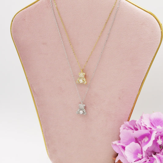 TEDDY CRYSTAL - ACCIAIO INOSSIDABILE - collana con pendente orsetto in cubic zirconia
