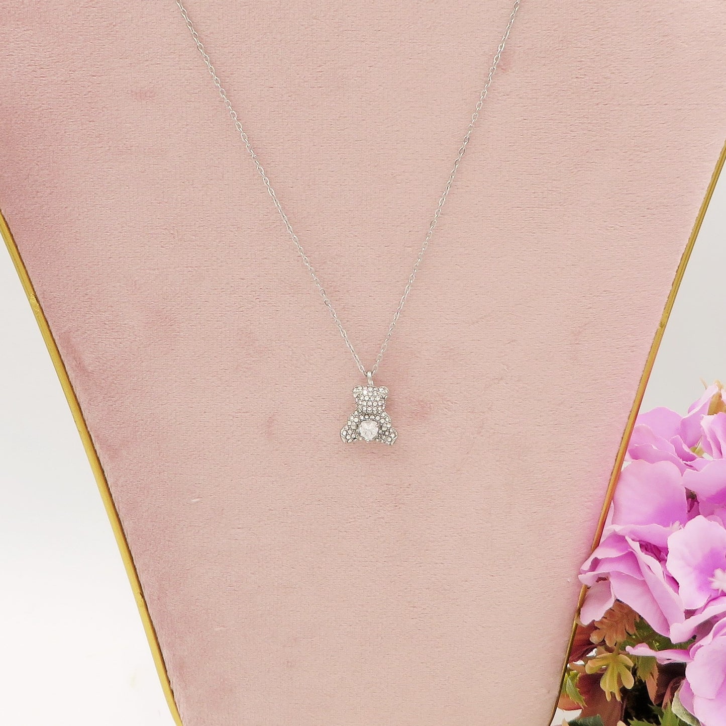 TEDDY CRYSTAL - ACCIAIO INOSSIDABILE - collana con pendente orsetto in cubic zirconia