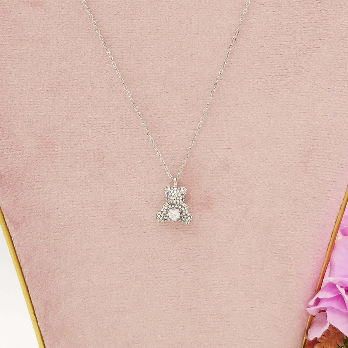 TEDDY CRYSTAL - ACCIAIO INOSSIDABILE - collana con pendente orsetto in cubic zirconia