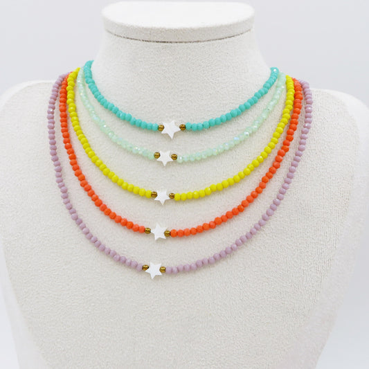 MARINA STAR - Collana perline Madreperla naturale cristallo e ACCIAIO inossidabile colori brillanti