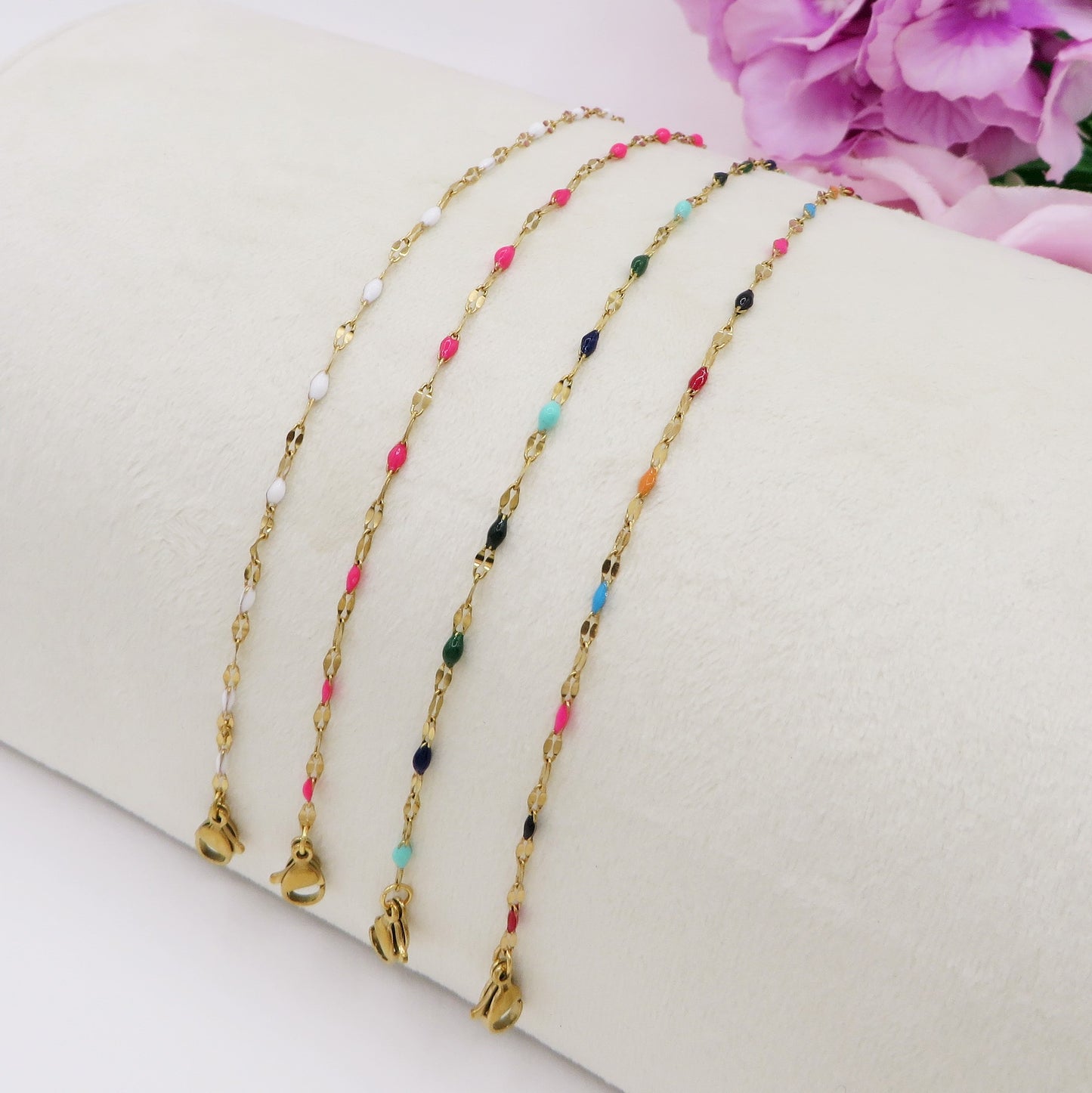 AMELIE ~ Bracciale ACCIAIO INOSSIDABILE catena diamantata e smaltata