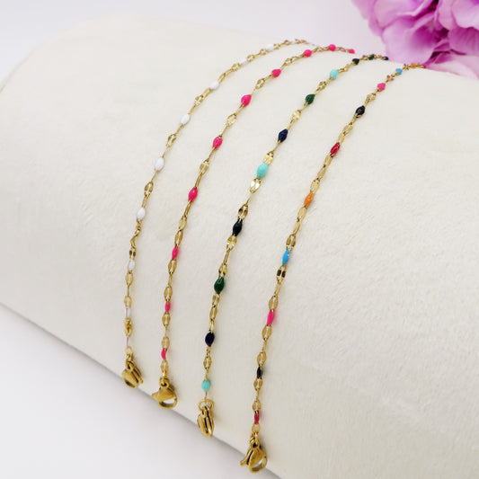 AMELIE ~ Bracciale ACCIAIO INOSSIDABILE catena diamantata e smaltata