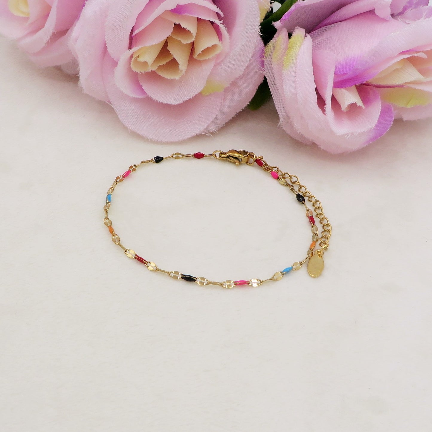 AMELIE ~ Bracciale ACCIAIO INOSSIDABILE catena diamantata e smaltata