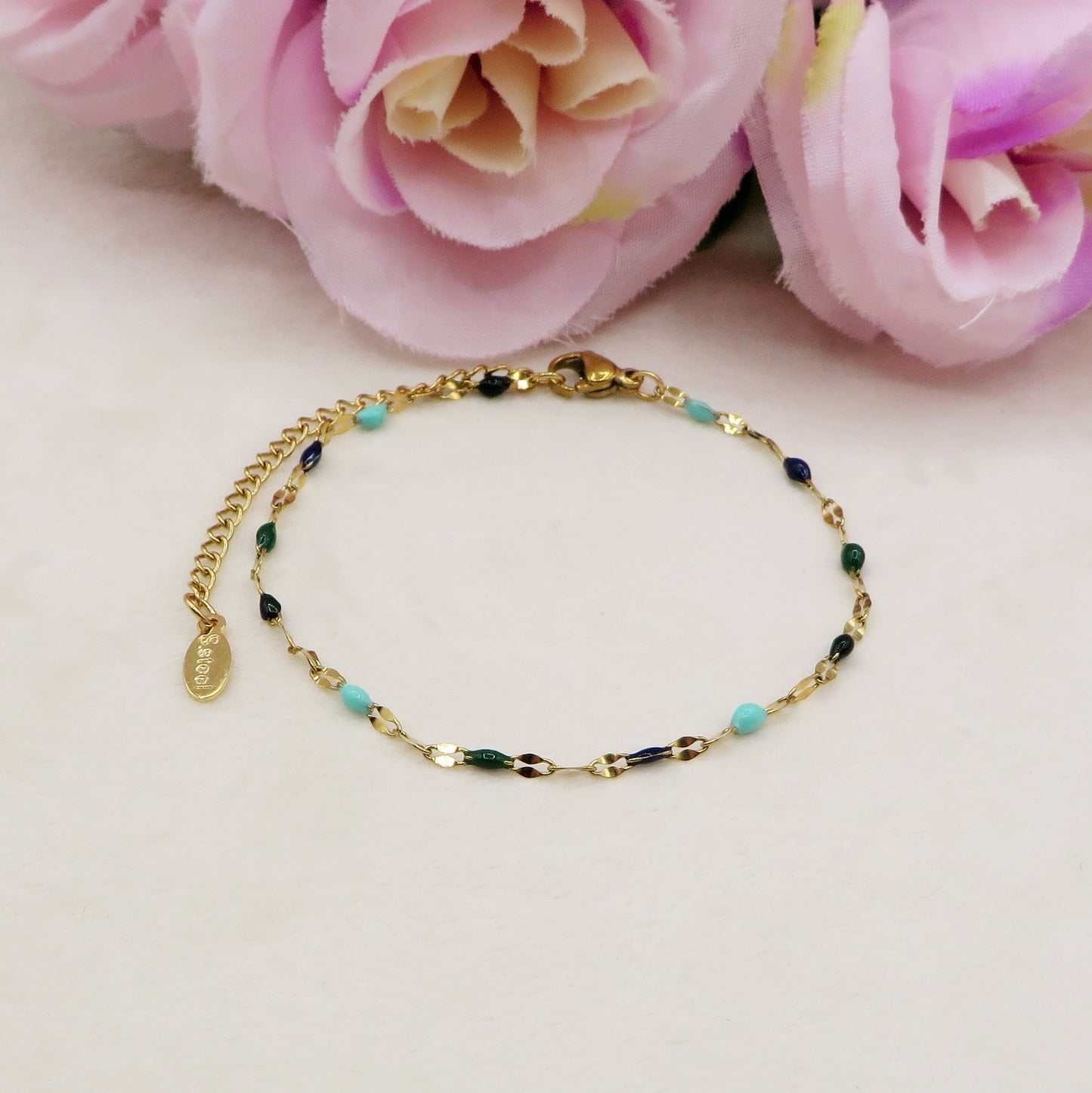 AMELIE ~ Bracciale ACCIAIO INOSSIDABILE catena diamantata e smaltata