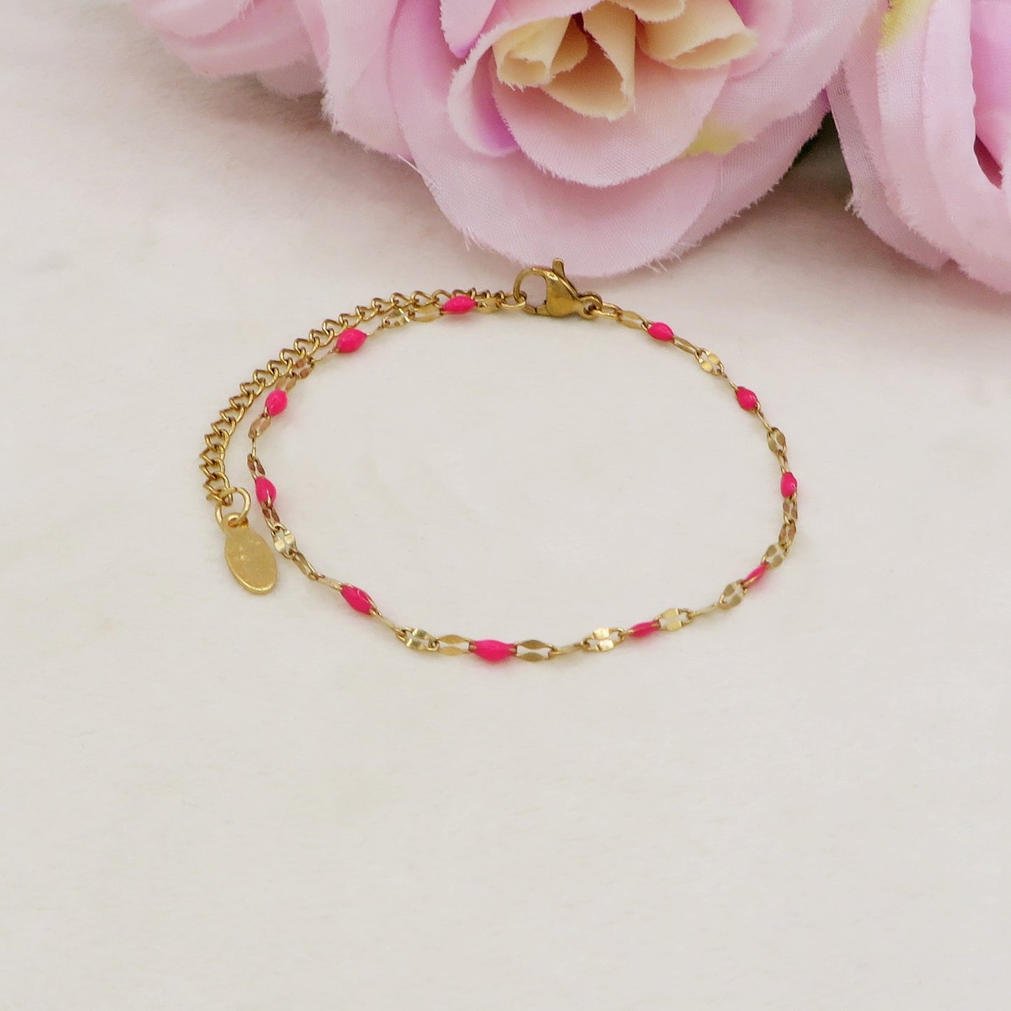 AMELIE ~ Bracciale ACCIAIO INOSSIDABILE catena diamantata e smaltata