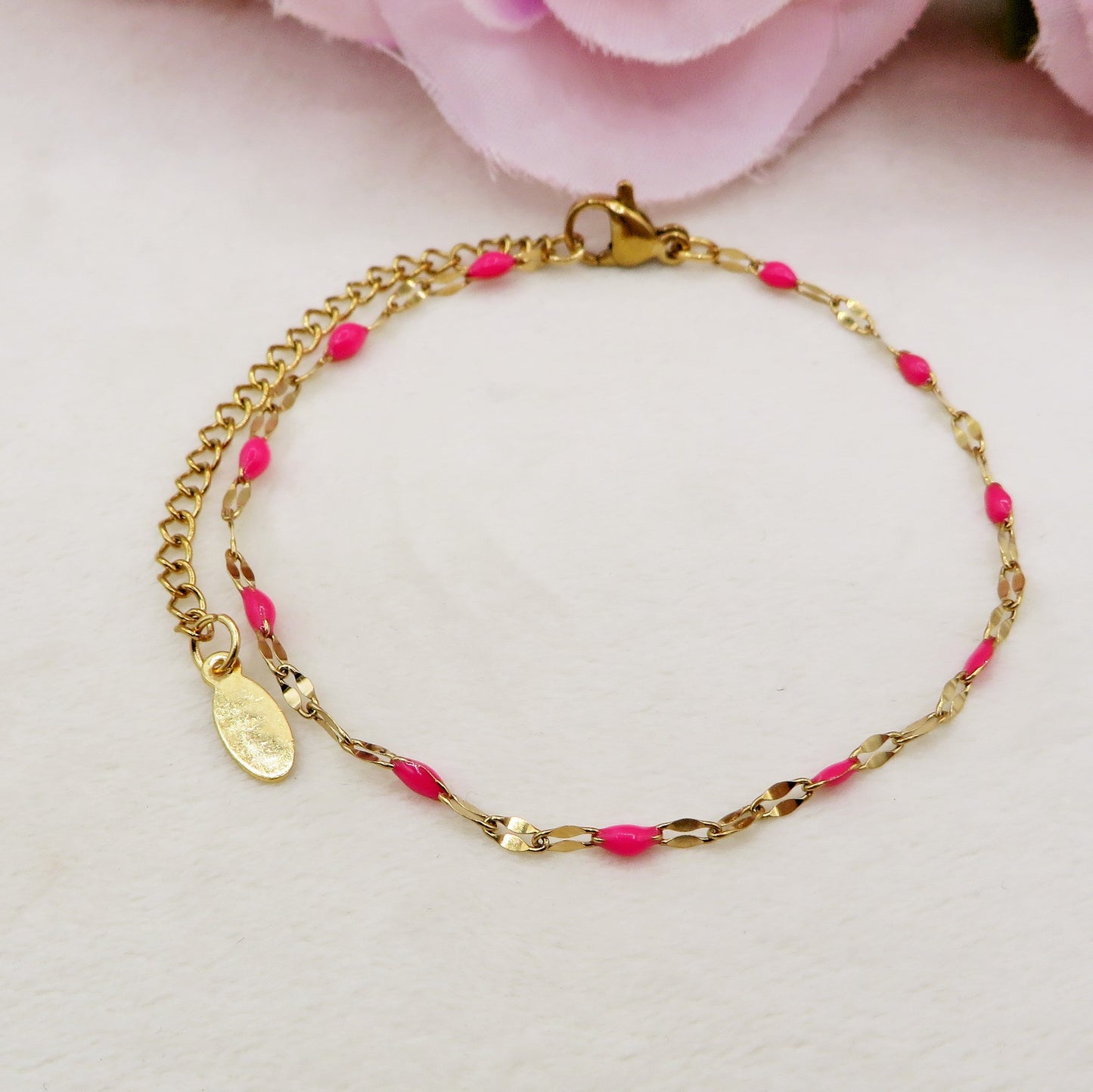 AMELIE ~ Bracciale ACCIAIO INOSSIDABILE catena diamantata e smaltata